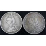 Great Britain, 1889 double florin, Victoria jubilee bust, rev: crowned quartered shields, sceptres