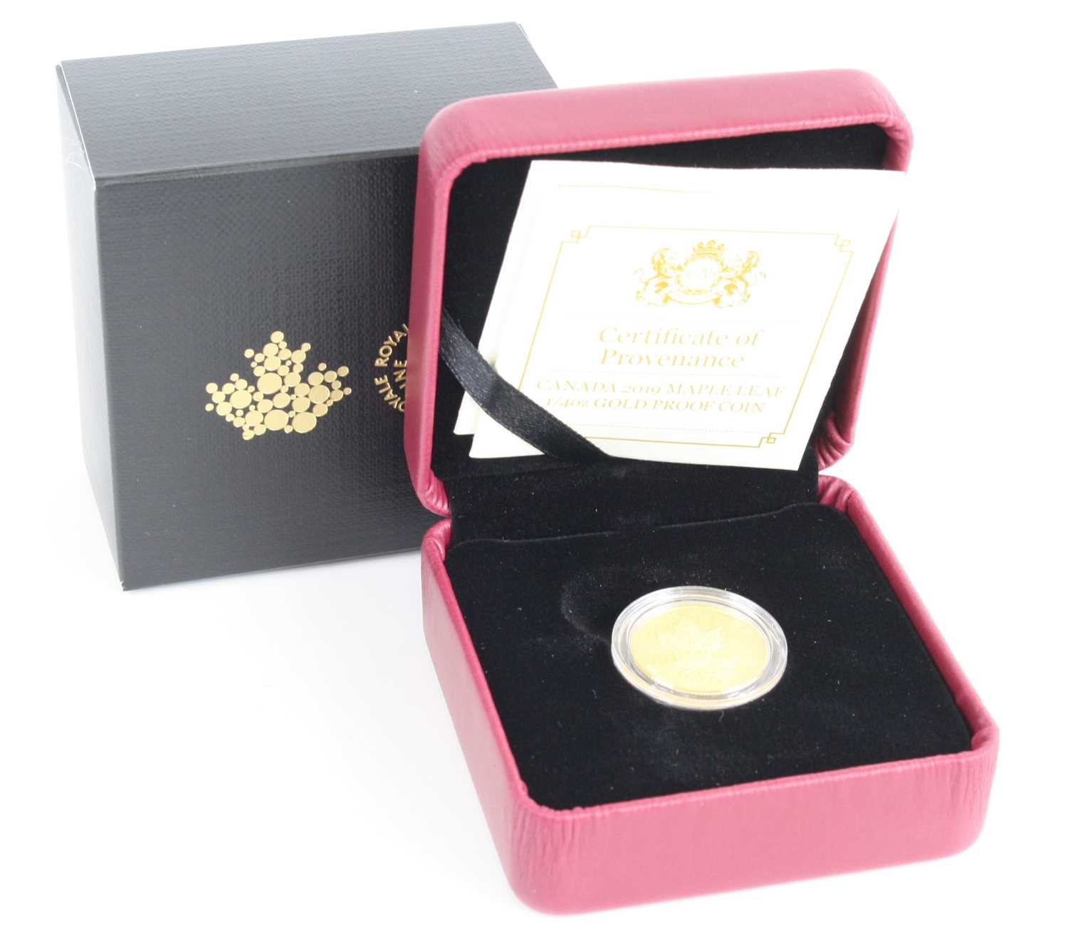 Royal Canadian Mint, Canada 2019 Maple Leaf 1/4oz Gold Proof Coin, obv: Elizabeth II, rev: Maple