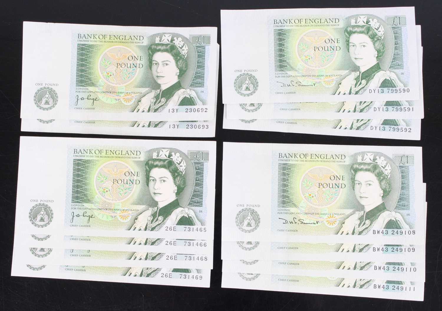 Great Britain, Bank of England, a collection of thirteen one pound notes some consecutive to include