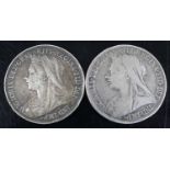 Great Britain, 1895 crown, Victoria veiled bust, rev: St George and Dragon above date, LIX edge,