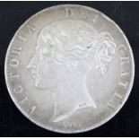 Great Britain, 1844 crown, Victoria young bust, rev; crowned quartered shield within wreath, star