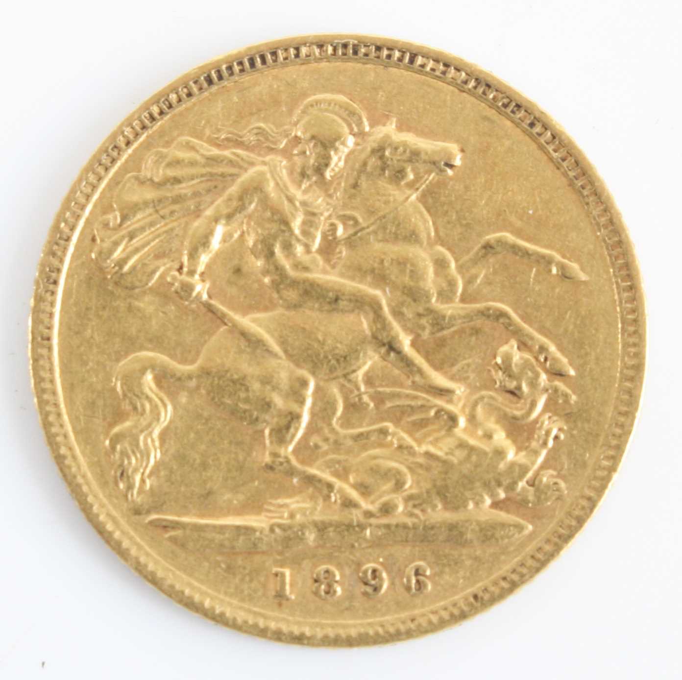 Great Britain, 1896 gold half sovereign, Victoria veiled bust, rev: St George and Dragon above date. - Image 2 of 2