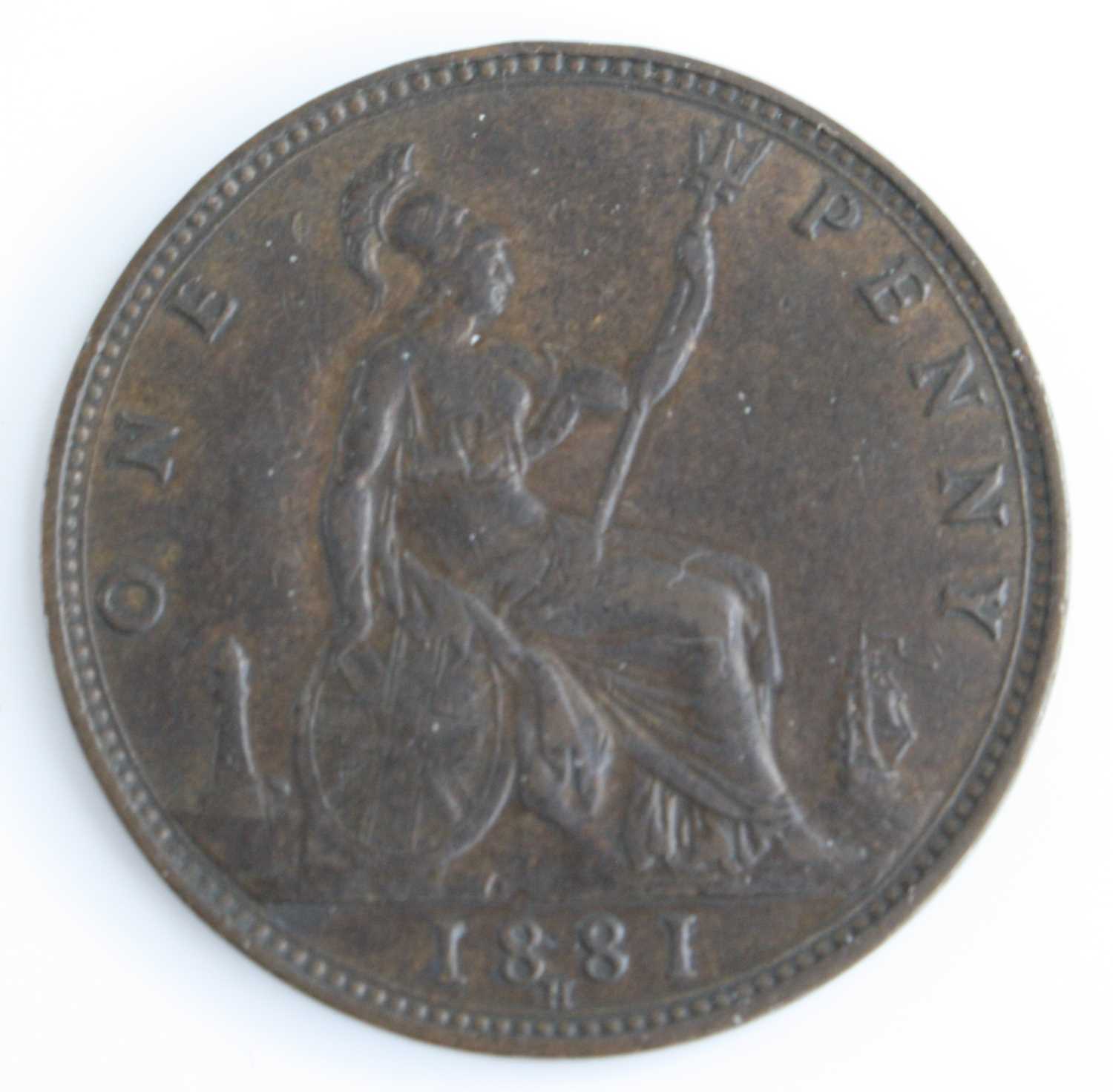 Great Britain, 1881 penny, Heaton mint, Victoria young bust, rev: Britannia seated right, 1881 H - Image 2 of 9