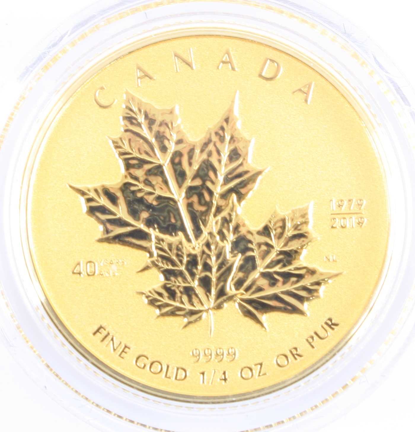 Royal Canadian Mint, Canada 2019 Maple Leaf 1/4oz Gold Proof Coin, obv: Elizabeth II, rev: Maple - Image 3 of 3