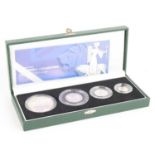 Great Britain, 2001 Britannia four coin silver proof set, to include two pound, one pound, 50