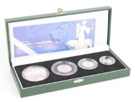 Great Britain, 2001 Britannia four coin silver proof set, to include two pound, one pound, 50