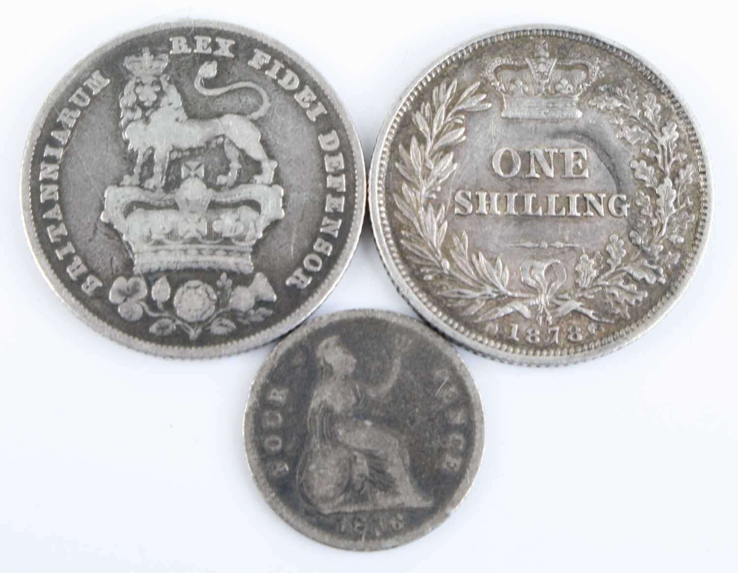 Great Britain, 1825 shilling, George IV uncrowned bust above date, rev: crowned lion passant atop - Image 2 of 2