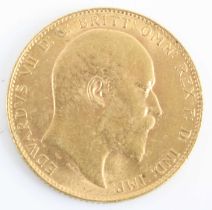 Great Britain, 1909 gold full sovereign, Edward VII, rev: St George and Dragon above date. (1)