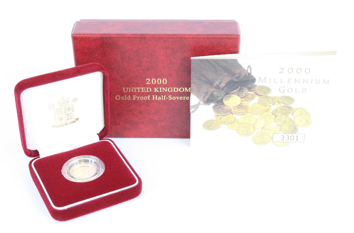 Great Britain, 2000 Millennium gold proof half sovereign, cased with certificate no. 3301, in card