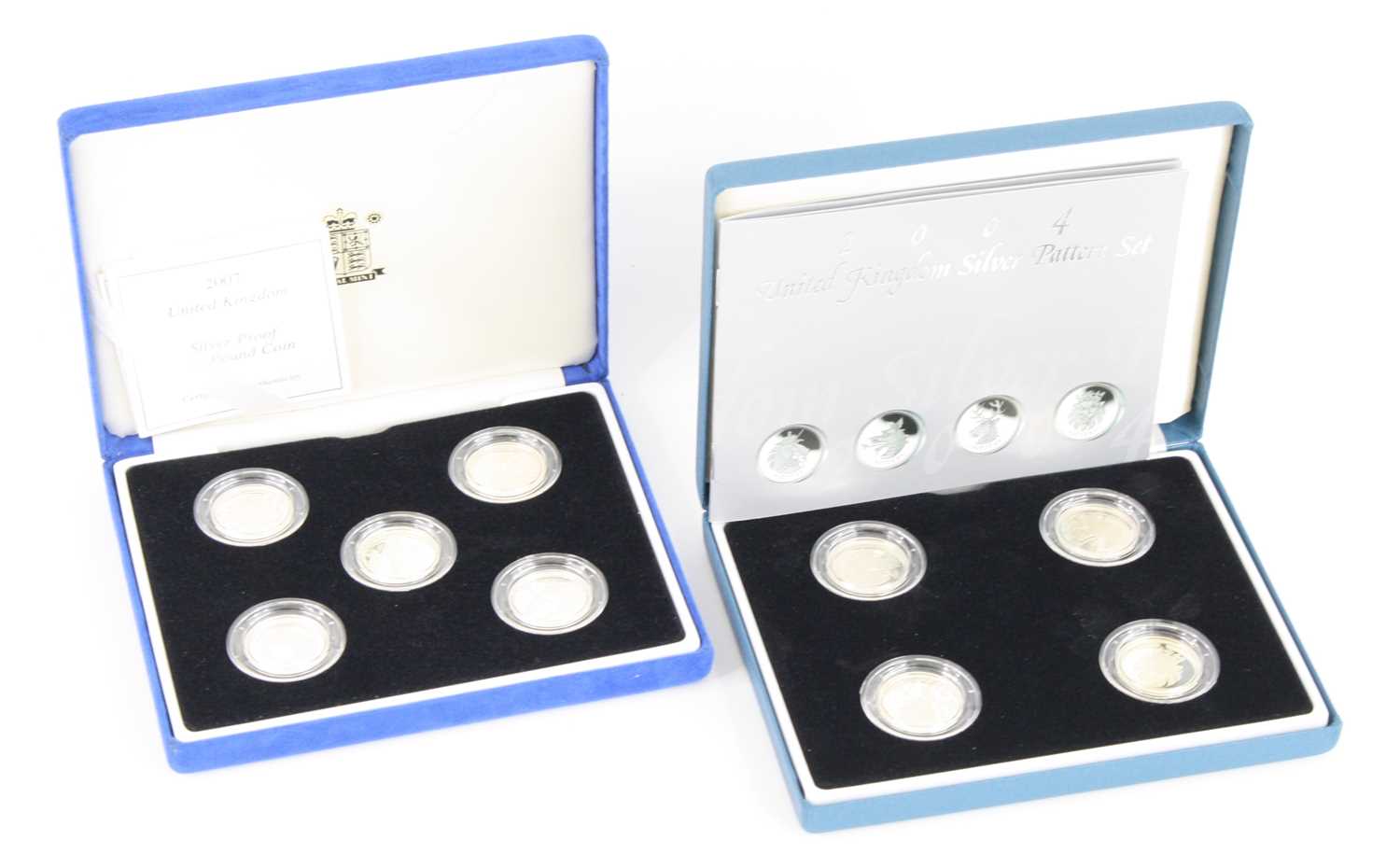 United Kingdom, The Royal Mint, a collection of five silver proof £1 coins, 2003-2007, cased with