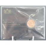 Great Britain, 2018 gold full sovereign, Elizabeth II, rev: St George and Dragon above date, card