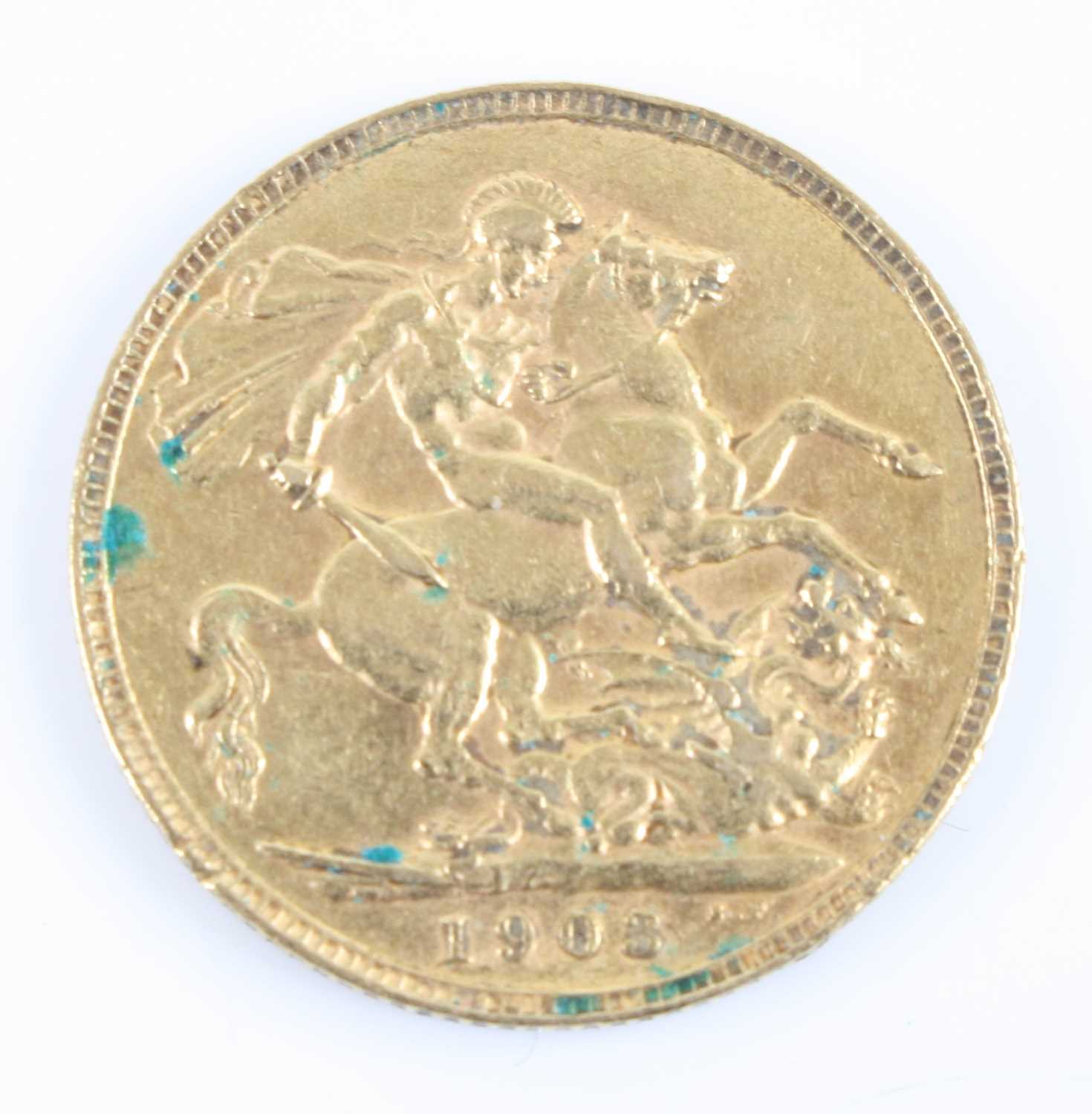 Great Britain, 1903 gold full sovereign, Edward VII, rev: St George and Dragon above date. (1) - Image 2 of 2