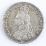Great Britain, 1887 shilling, Victoria jubilee bust, rev: crowned quartered shield within garter,