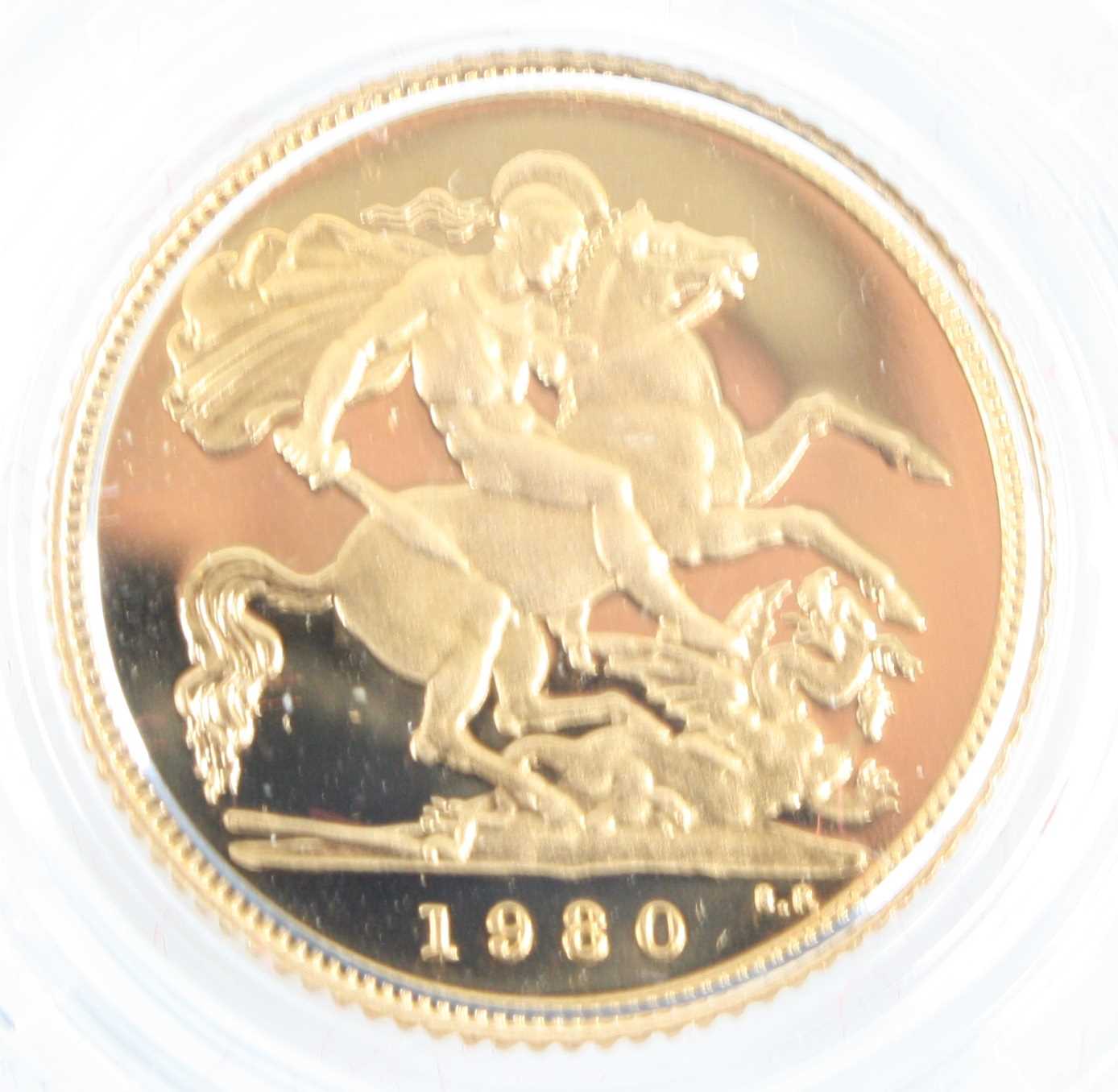 Great Britain, 1980 gold proof half sovereign, Elizabeth II, rev; St George and Dragon above date, - Image 3 of 3