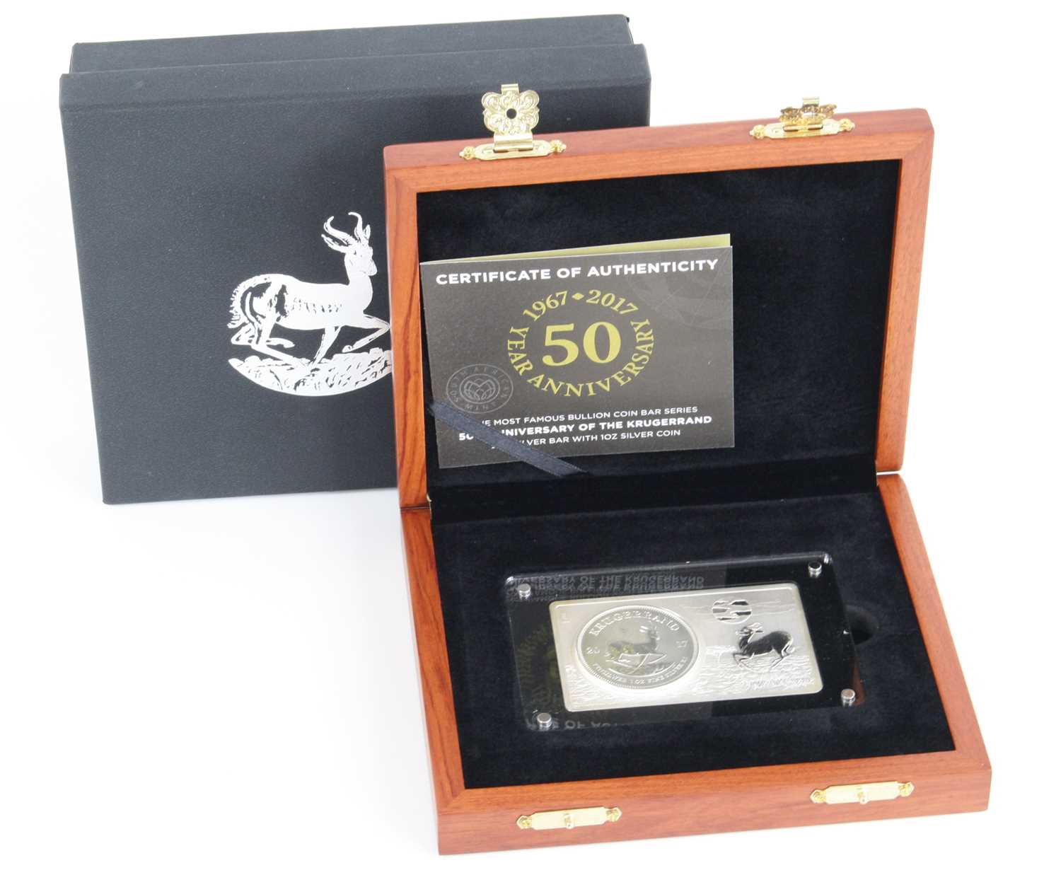 South African Mint, 1967-2017 50th Anniversary of the Krugerrand Silver Bullion Coin Bar, a 1 oz