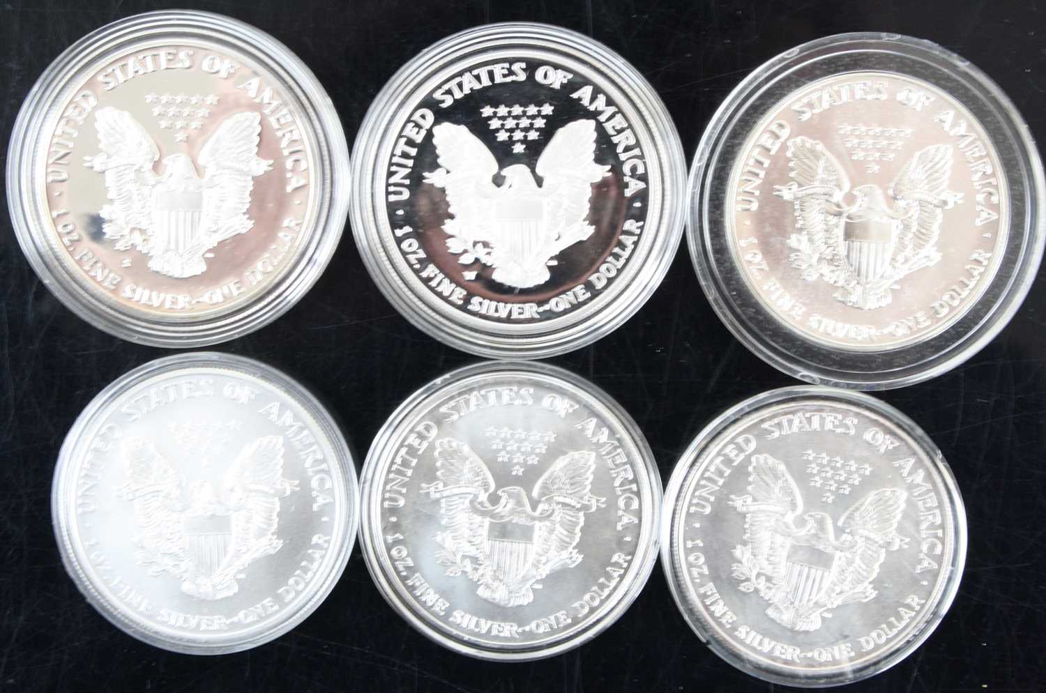 United States of America, a collection of six 1oz fine silver dollars, dates to include 1986, - Image 2 of 2