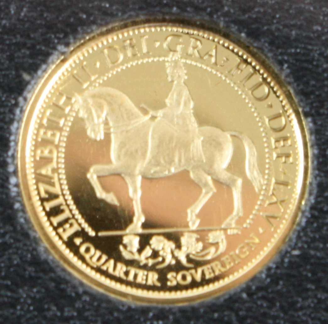 Alderney, 2018 gold quarter sovereign, Elizabeth II wearing the Diamond Diadem Crown, rev: Elizabeth - Image 2 of 2