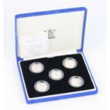 The Royal Mint, United Kingdom Silver Proof One Pound Coin, a collection of five coins 2003-2007,