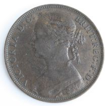 Great Britain, 1881 penny, Heaton mint, Victoria young bust, rev: Britannia seated right, 1881 H