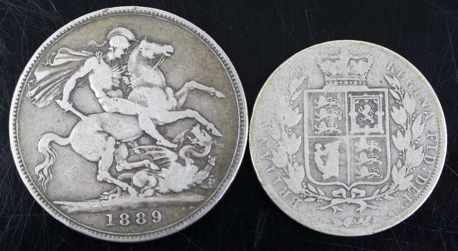 Great Britain, 1889 crown, Victoria jubilee bust, rev: St George and Dragon above date, together - Image 2 of 2