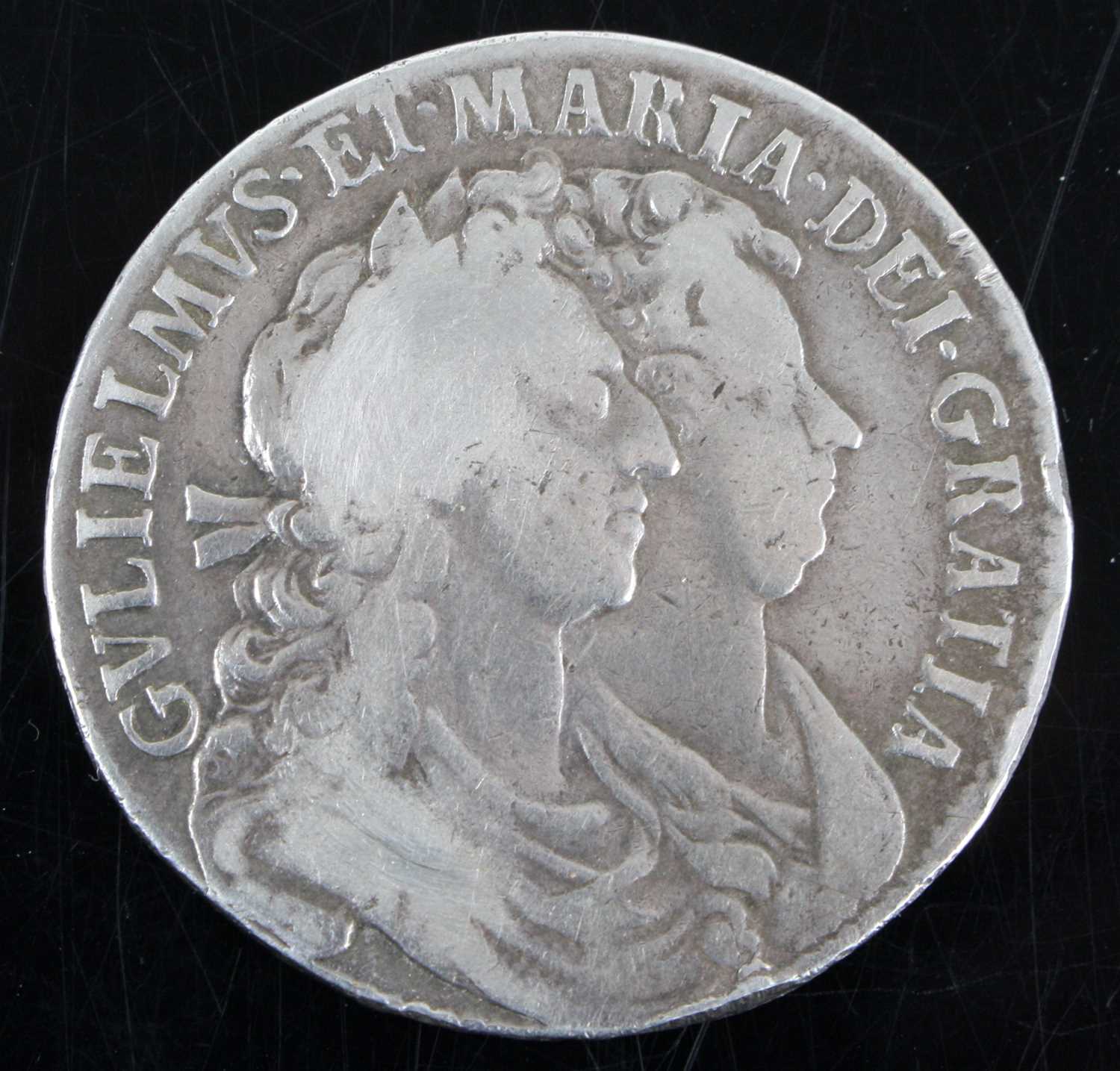 England, 1689 half crown, obv: first laureate co-joined busts of King William and Queen Mary