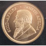 South Africa, 2017 gold quarter ounce uncirculated krugerrand, obv: portrait of Stephanus Johannes