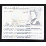 Great Britain, Bank of England, a consecutive run of four £5 notes, serial numbers RL25 209906-09,