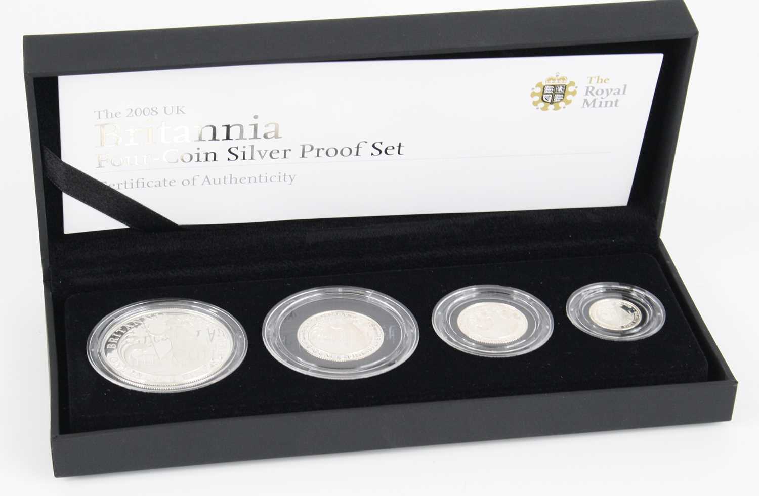United Kingdom, The Royal Mint, The 2008 Britannia Four-Coin Silver Proof Set, 1oz fine silver two