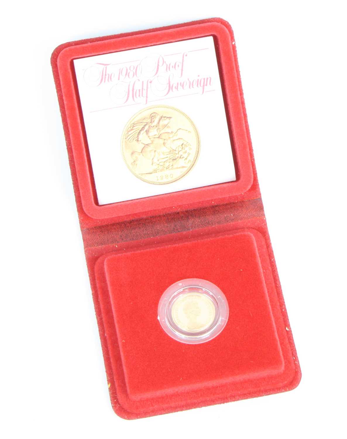 Great Britain, 1980 gold proof half sovereign, Elizabeth II, rev; St George and Dragon above date,
