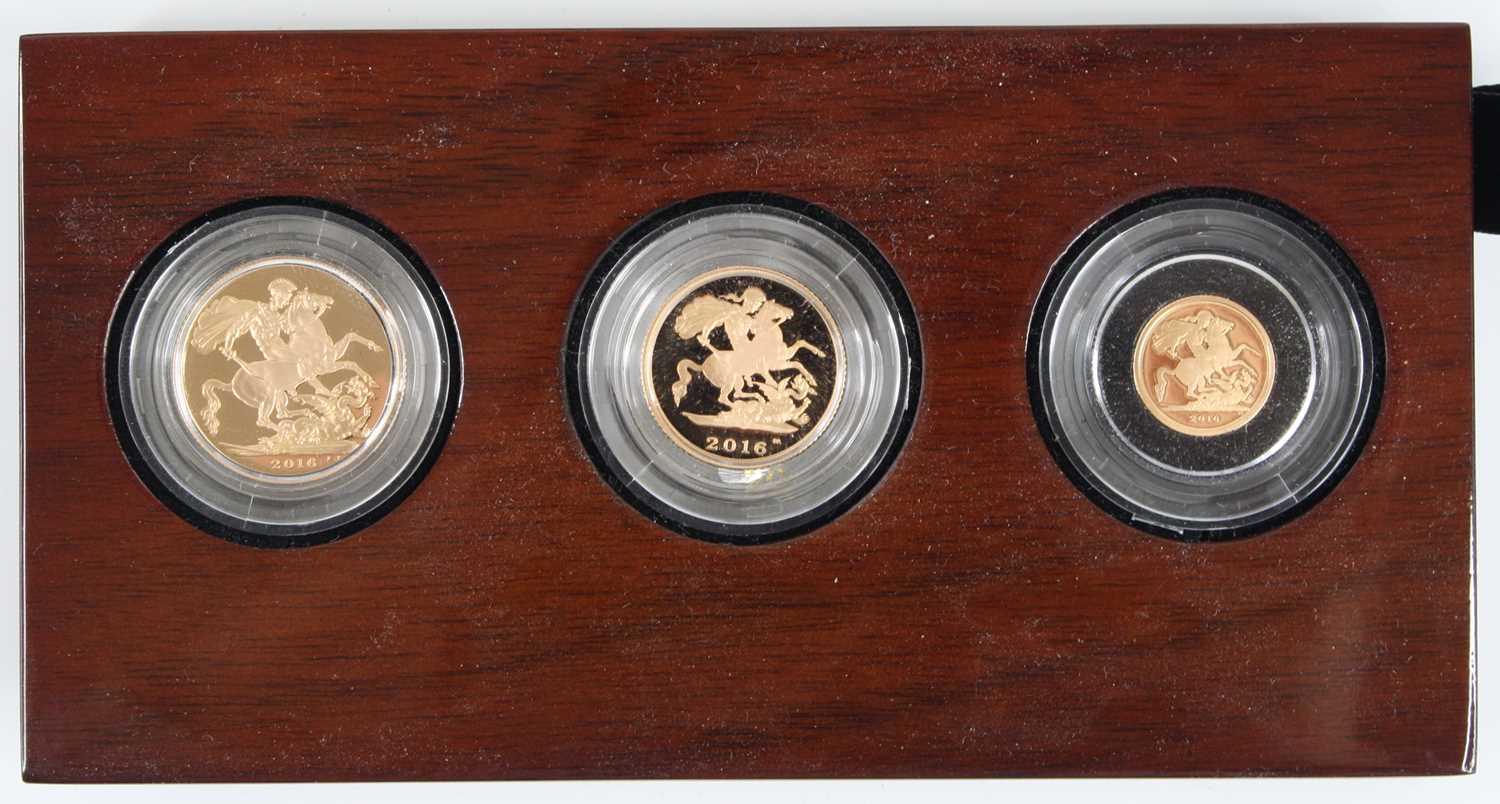 The Royal Mint, The 2016 Sovereign Collection Gold Proof Three-Coin Set, full, half and quarter - Image 2 of 2