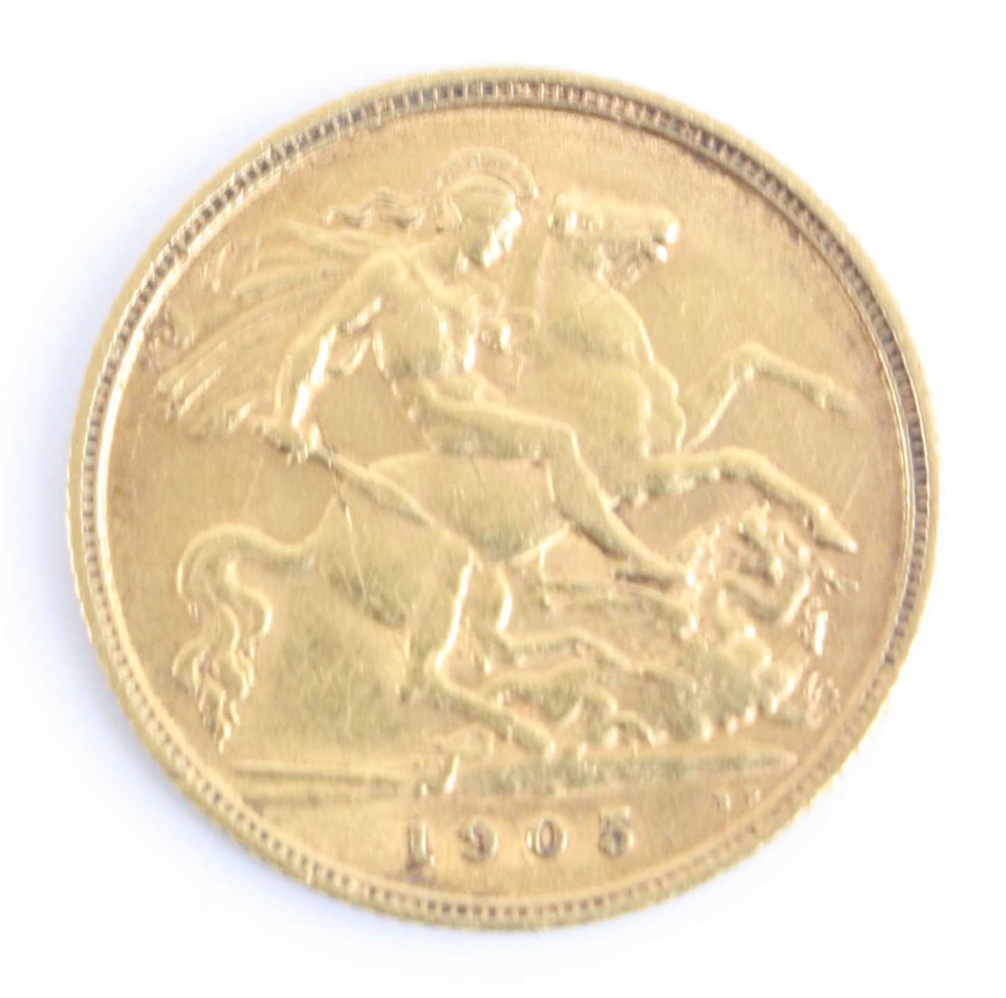 Great Britain, 1905 gold half sovereign, Edward VII, rev: St George and Dragon above date. (1) - Bild 2 aus 2