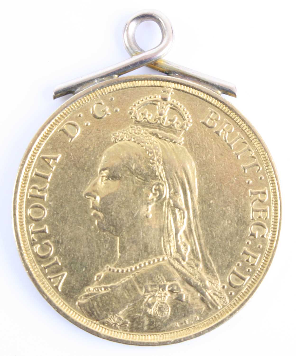 Great Britain, 1887 gold double sovereign, Victoria jubilee bust, rev: St George and Dragon above - Image 2 of 3