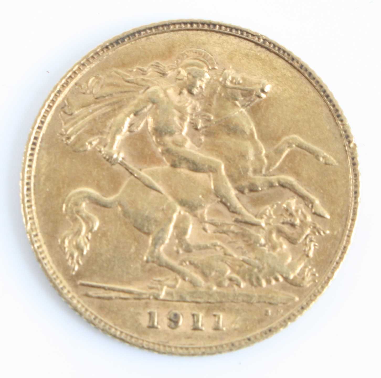 Great Britain, 1911 gold half sovereign, George V, rev: St George and Dragon above date. (1) - Image 2 of 2