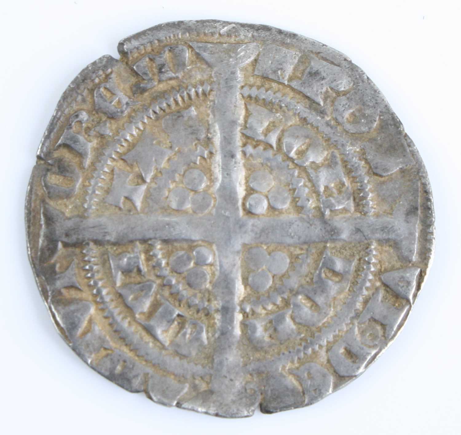 England, Edward III (1327-77) half groat, obv: crowned facing bust within legend, rev: long cross - Image 2 of 2