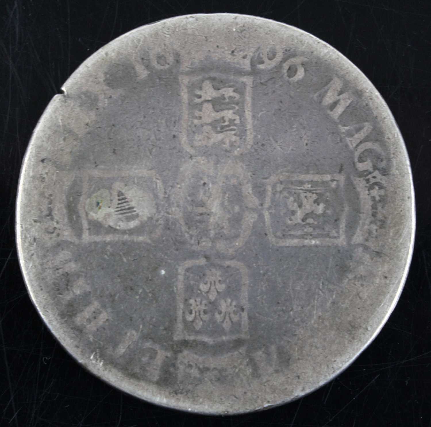 Great Britain, 1696 crown, William III laureate bust, rev; crowned shields around central lion. (1) - Image 2 of 2