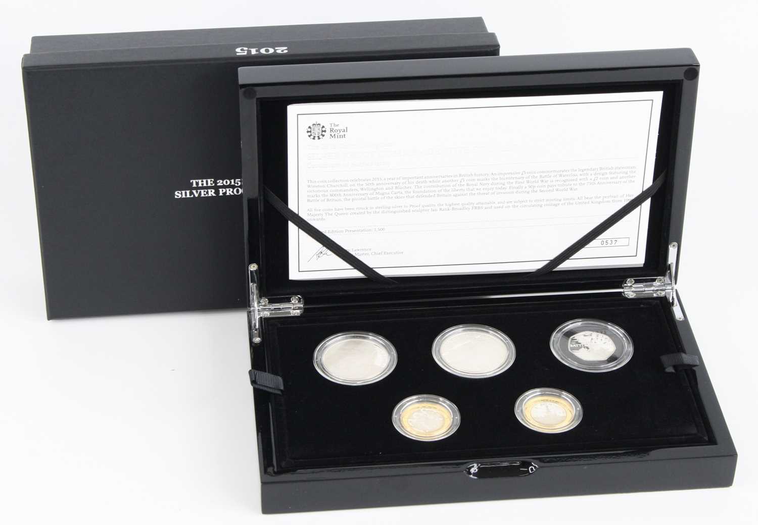 United Kingdom, The Royal Mint, The 2015 Silver Proof Commemorative Coin Set, five silver proof