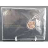 Great Britain, 2018 gold full sovereign, Elizabeth II, rev: St George and Dragon above date, card