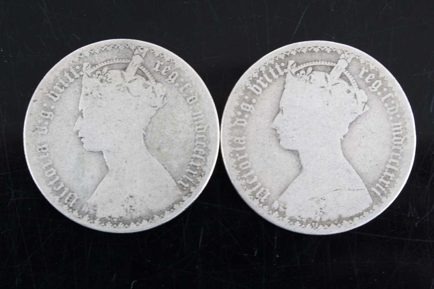 Great Britain, 1872 Gothic florin, Victoria crowned bust left, rev; crowned cruciform shield with