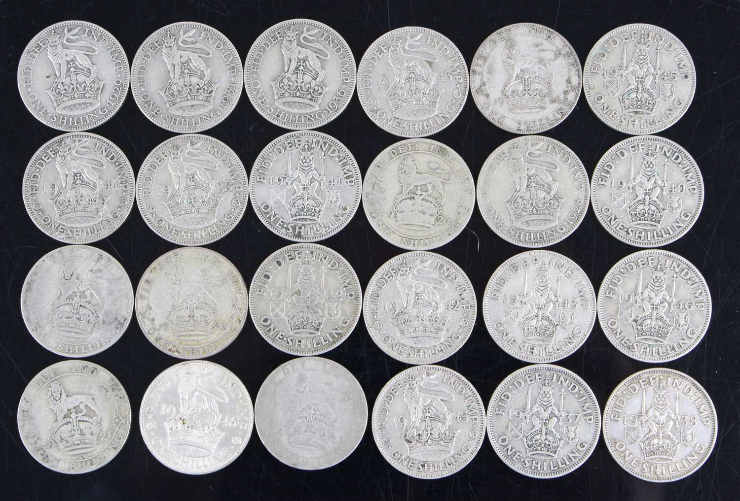 Great Britain, a collection of pre-1947 coins to include florins/two shillings x20, shillings x24 - Image 2 of 3