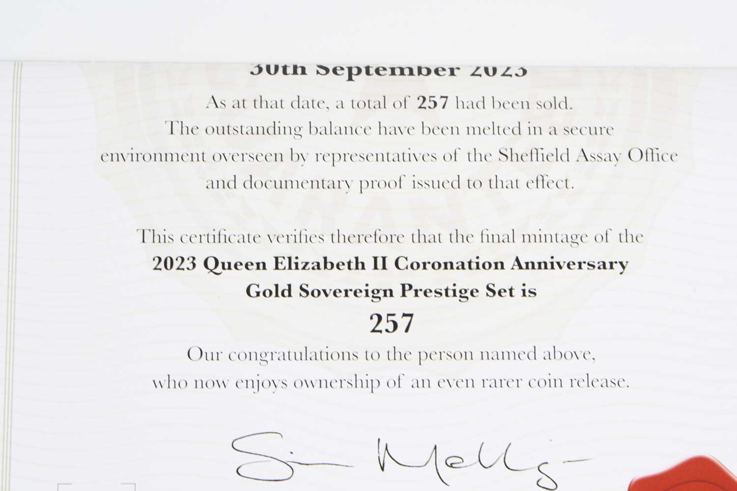 Hattons of London, 2023 Queen Elizabeth II Coronation Anniversary Sovereign Prestige Set, four coins - Image 3 of 3