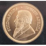 South Africa, 2017 gold quarter ounce uncirculated krugerrand, obv: portrait of Stephanus Johannes