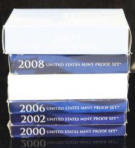 United States of America, a collection of six United States Mint Proof Sets, years include 2000,