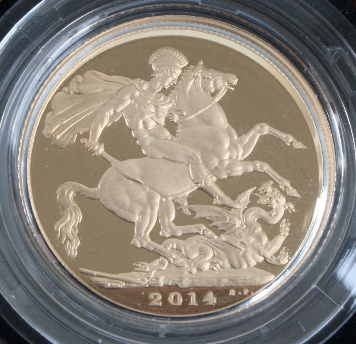 Great Britain, 2014 gold proof full sovereign, Elzabeth II, rev: St George and Dragon above date, in - Image 2 of 2