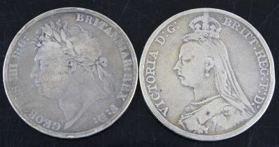 Great Britain, 1821 crown, George IIII laureate bust, rev; St George and Dragon above date,