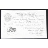 Great Britain, Bank of England five pound note "The White Fiver" no. 195558, serial no. Y22 062787,