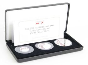 Great Britain, The 2018 Remembrance Day Silver Proof Coin Collection, to include £5, £2 and £1,