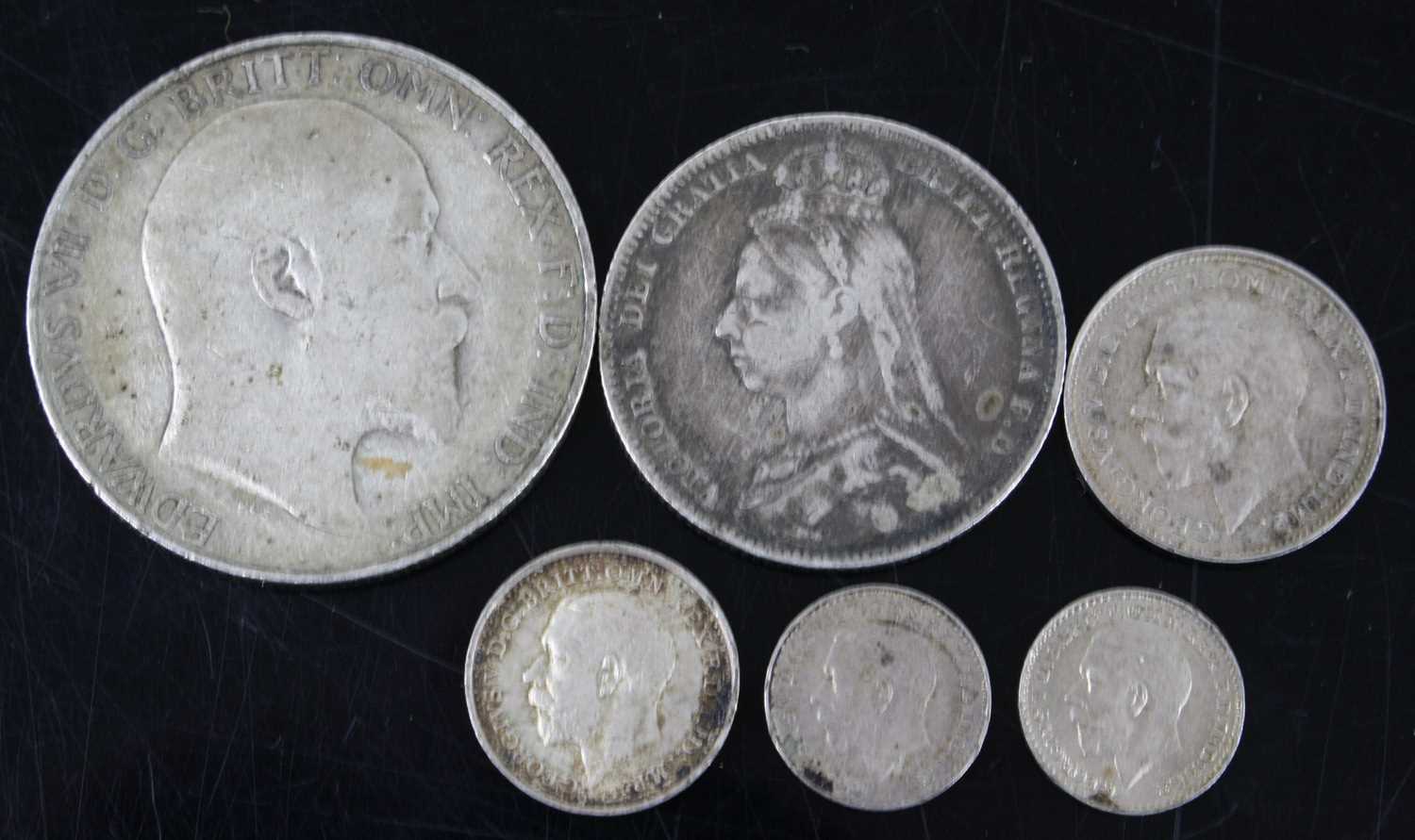 Great Britain, 1926 Maundy 3d, 2d, and 1d x2, obv: George V, rev: crown above denomination