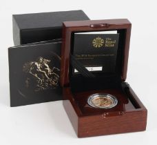 Great Britain, 2014 gold proof full sovereign, Elzabeth II, rev: St George and Dragon above date, in