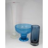 A collection of three coloured glass vases, largest height 48cm