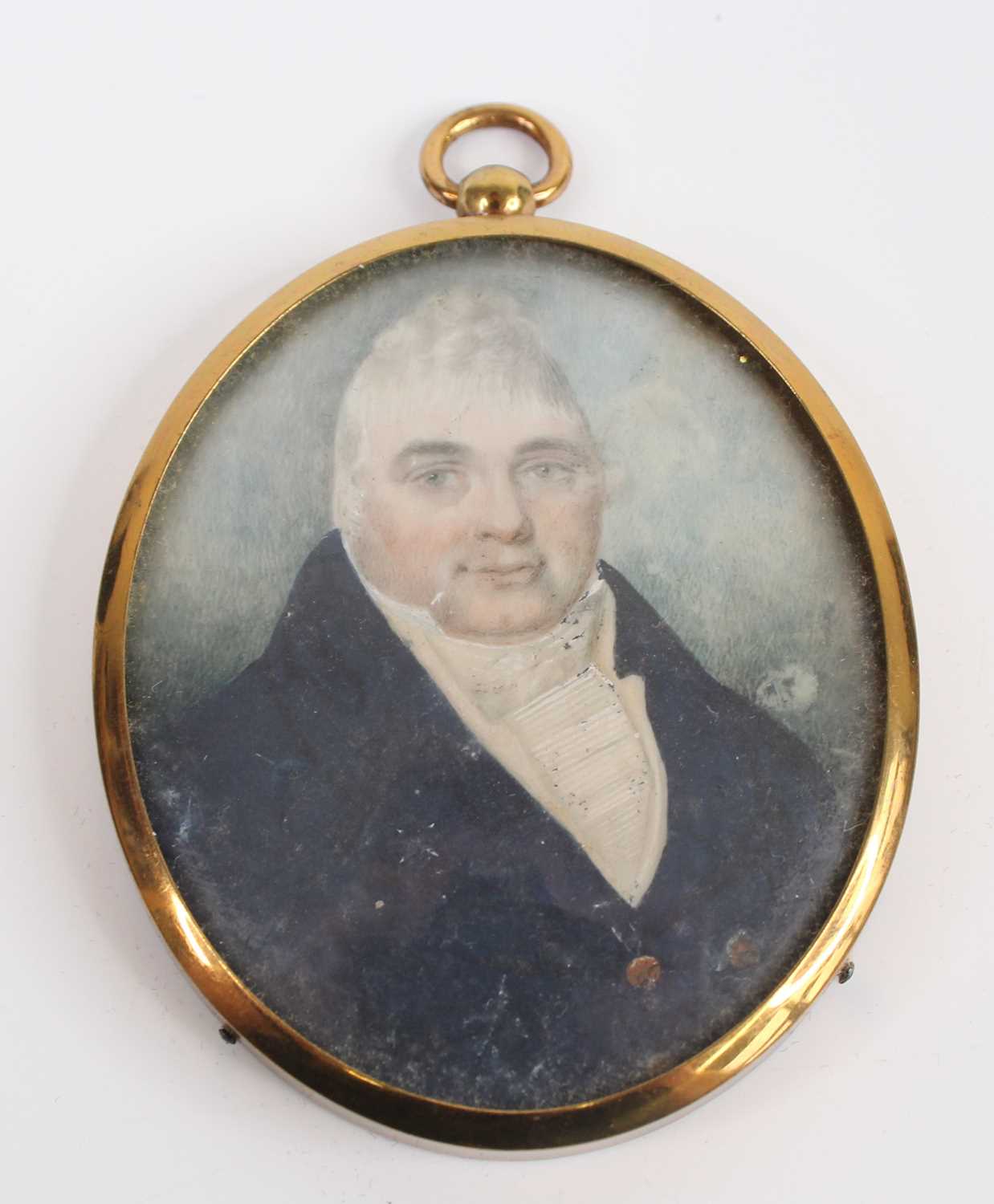 19th century English school - Bust portrait miniature of a gentleman wearing a blue tunic,